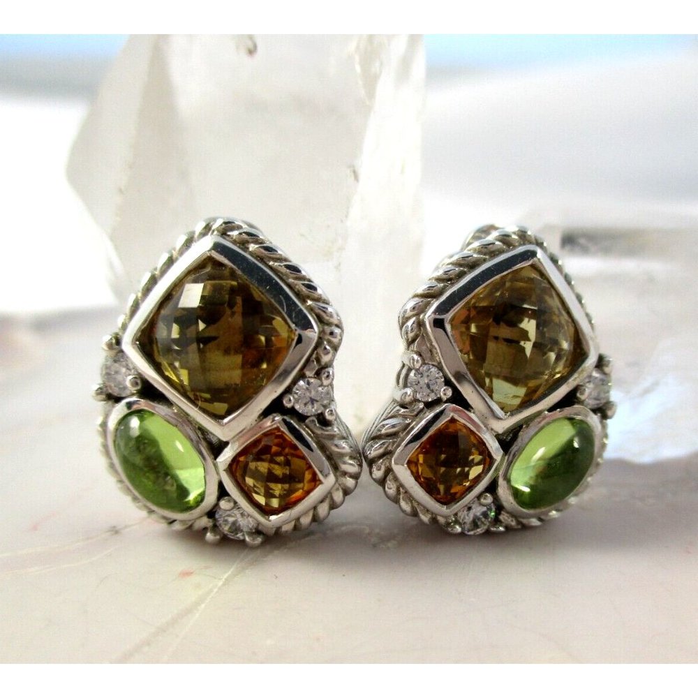 JUDITH RIPKA Sterling Silver Citrine Topaz Multi-color CZ Eclipse Earrings Clip